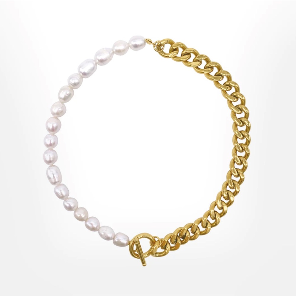 Freshwater Pearl & Gold Chain Necklace